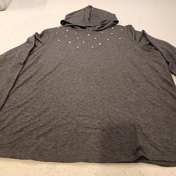 quacker factory 2x Gray Hooded Sweater Pearl Embellished Long Sleeve Soft - Picture 1 of 7